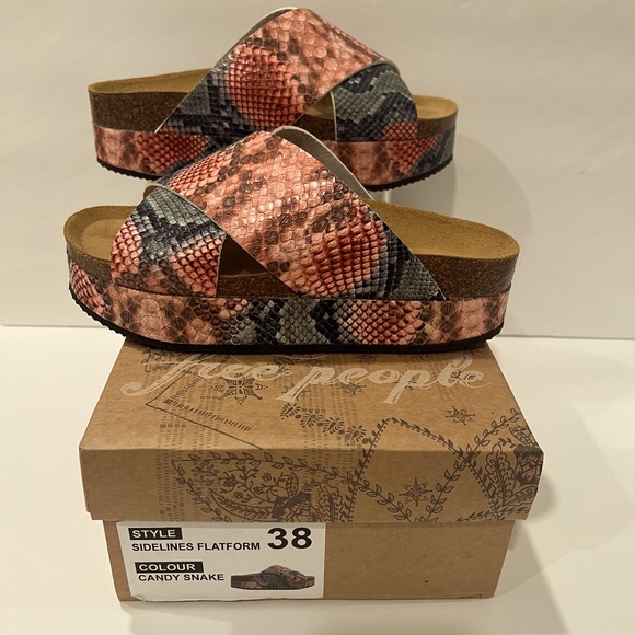 Free People Shoes - NEW‼️Free People Sidelines Flatform Slide Sandals -Candy Snake (Size 38)
